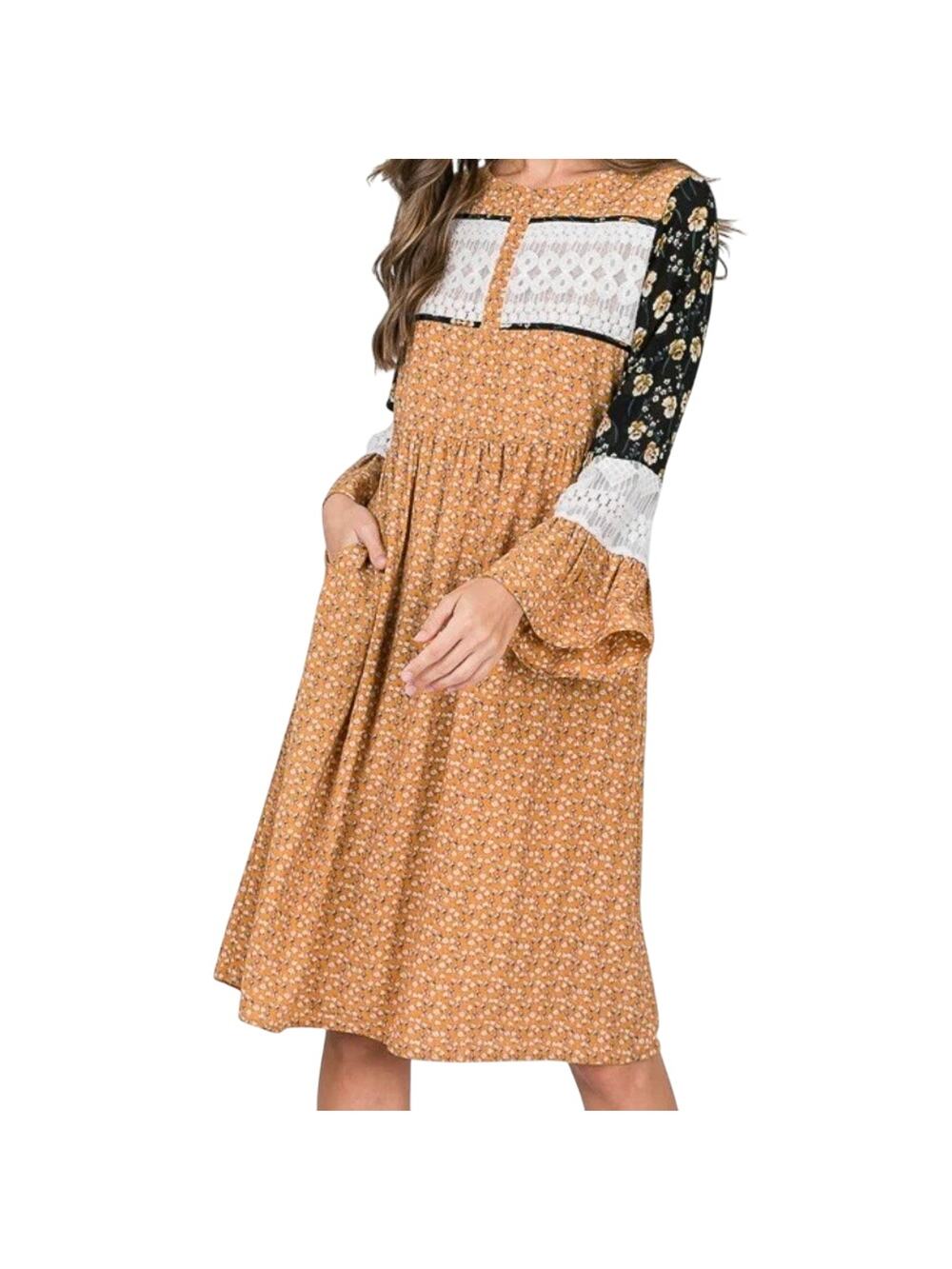 Hailey & Co. Size Large Prairie Style Floral Dress With Lace Trim